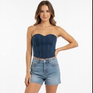 PrettyLittleThing Dark Blue Denim Strapless Bustier